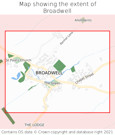 Map showing extent of Broadwell as bounding box