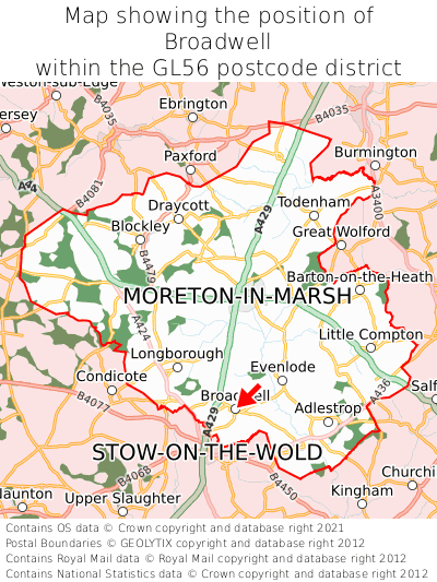 Map showing location of Broadwell within GL56