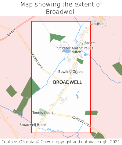 Map showing extent of Broadwell as bounding box