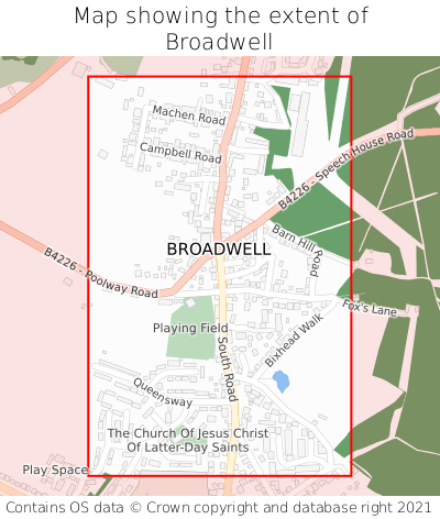 Map showing extent of Broadwell as bounding box