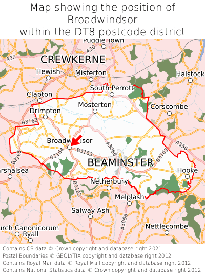 Map showing location of Broadwindsor within DT8