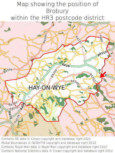 Map showing location of Brobury within HR3