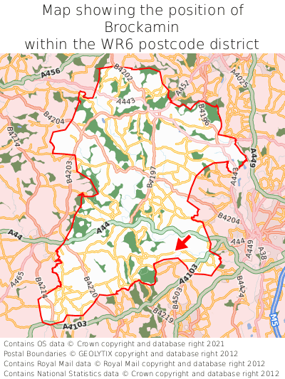 Map showing location of Brockamin within WR6