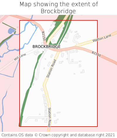 Map showing extent of Brockbridge as bounding box