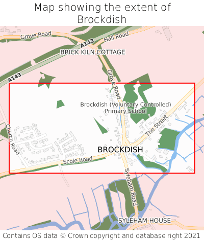 Map showing extent of Brockdish as bounding box