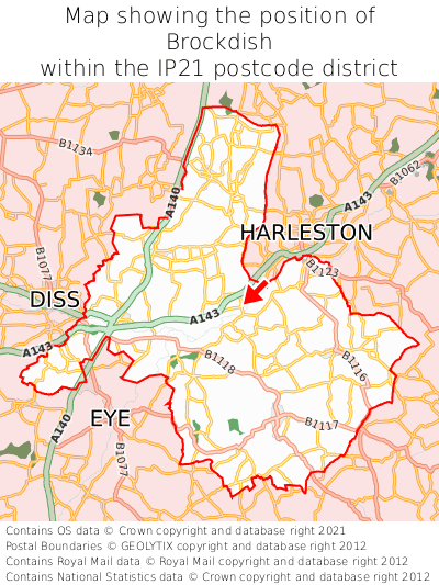 Map showing location of Brockdish within IP21