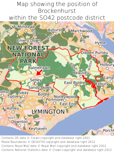 Map showing location of Brockenhurst within SO42
