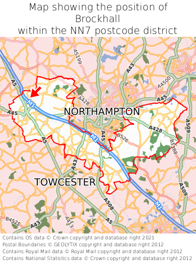 Map showing location of Brockhall within NN7