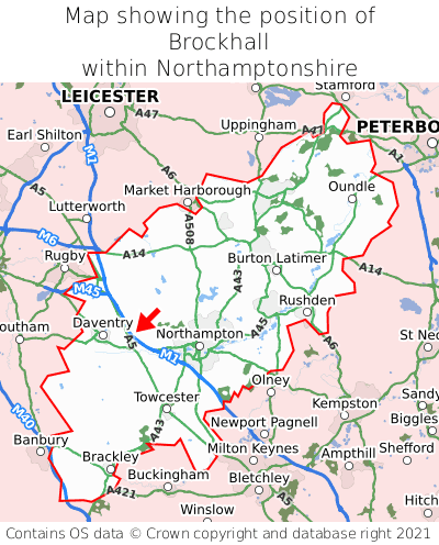 Map showing location of Brockhall within Northamptonshire