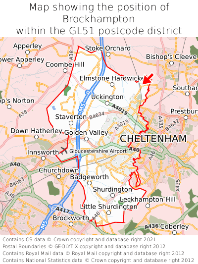 Map showing location of Brockhampton within GL51