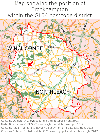 Map showing location of Brockhampton within GL54