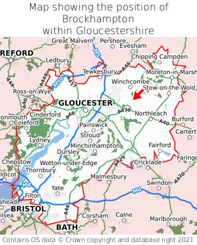Map showing location of Brockhampton within Gloucestershire