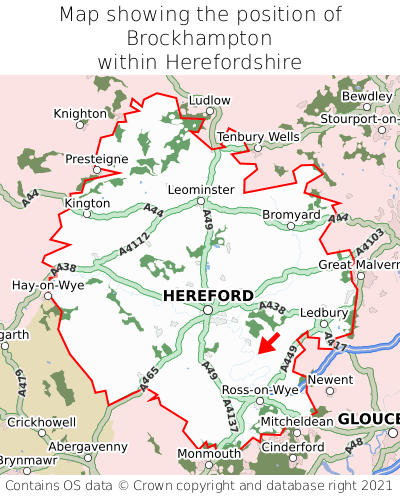 Map showing location of Brockhampton within Herefordshire