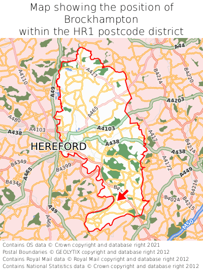 Map showing location of Brockhampton within HR1