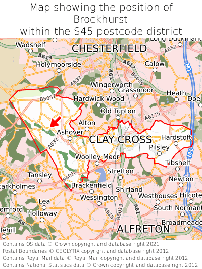 Map showing location of Brockhurst within S45