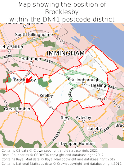 Map showing location of Brocklesby within DN41