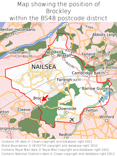 Map showing location of Brockley within BS48