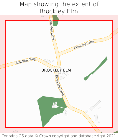 Map showing extent of Brockley Elm as bounding box
