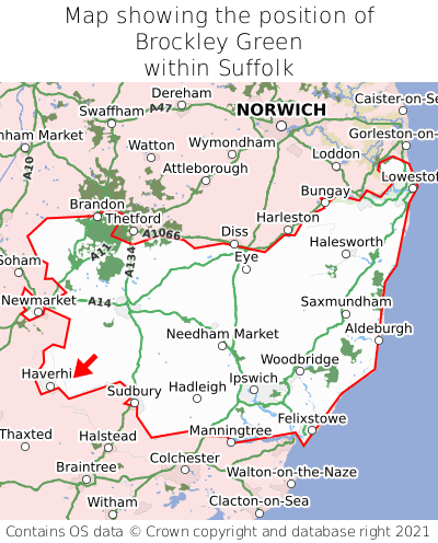 Map showing location of Brockley Green within Suffolk