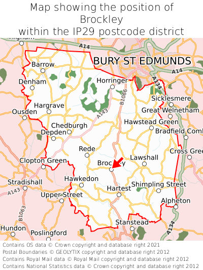 Map showing location of Brockley within IP29
