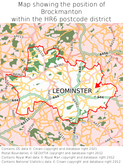 Map showing location of Brockmanton within HR6