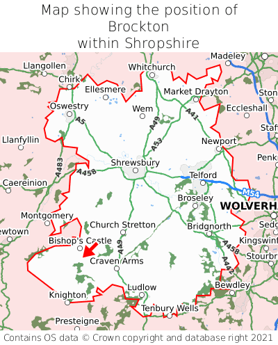Map showing location of Brockton within Shropshire