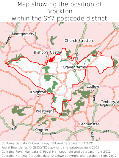Map showing location of Brockton within SY7