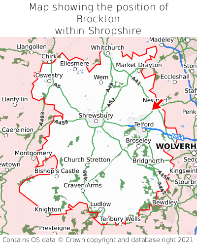 Map showing location of Brockton within Shropshire