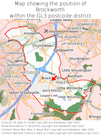 Map showing location of Brockworth within GL3