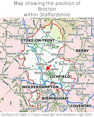 Map showing location of Brocton within Staffordshire