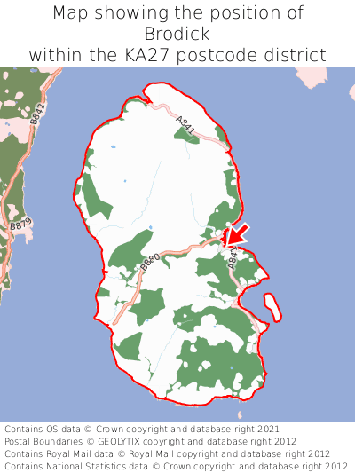 Map showing location of Brodick within KA27