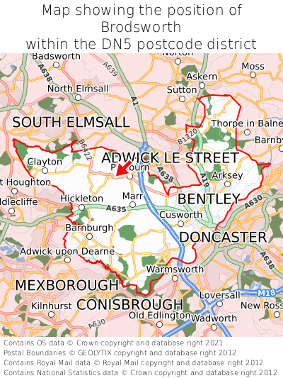 Map showing location of Brodsworth within DN5