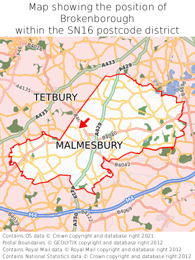 Map showing location of Brokenborough within SN16