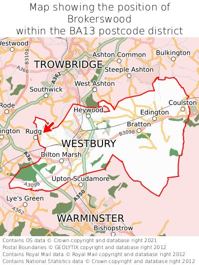 Map showing location of Brokerswood within BA13