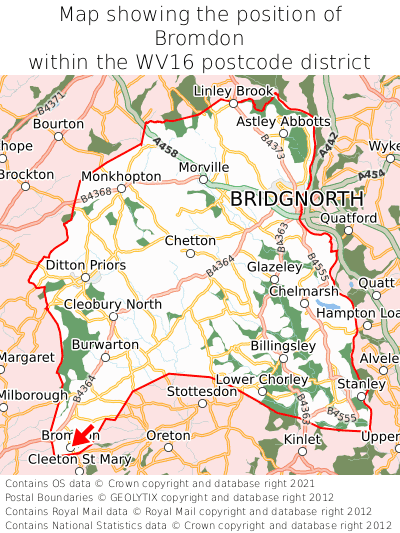 Map showing location of Bromdon within WV16
