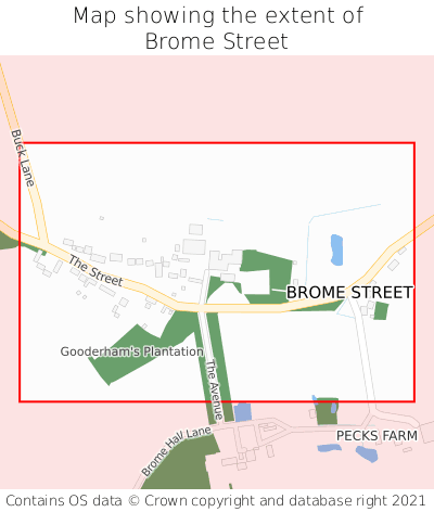 Map showing extent of Brome Street as bounding box