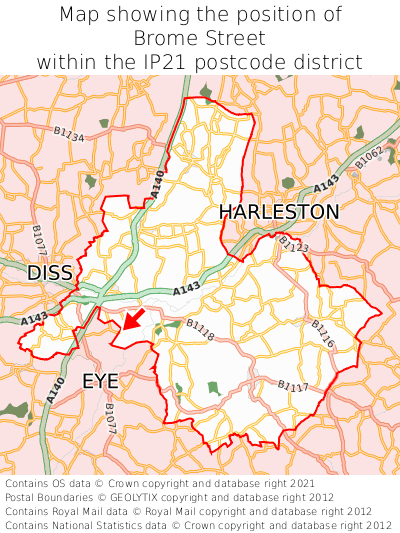 Map showing location of Brome Street within IP21