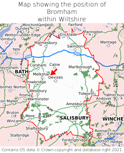 Map showing location of Bromham within Wiltshire