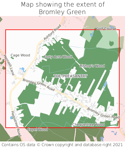 Map showing extent of Bromley Green as bounding box