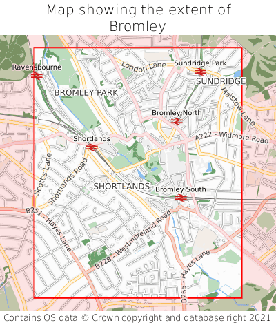 Map showing extent of Bromley as bounding box