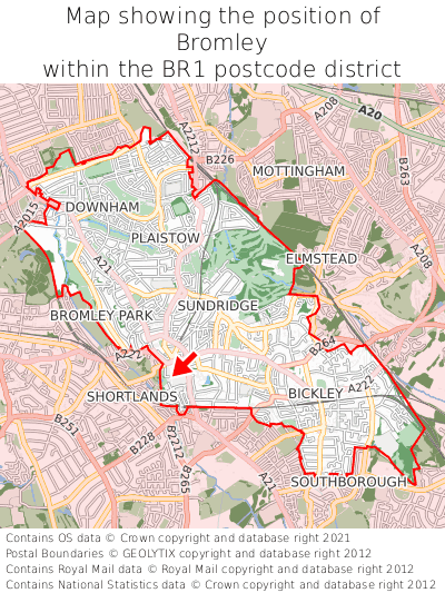 Map showing location of Bromley within BR1