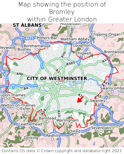 Map showing location of Bromley within Greater London