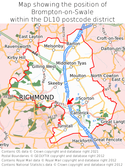 Map showing location of Brompton-on-Swale within DL10