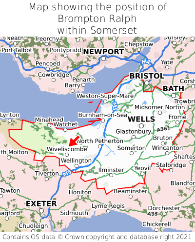 Map showing location of Brompton Ralph within Somerset