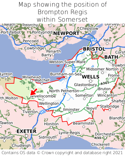Map showing location of Brompton Regis within Somerset