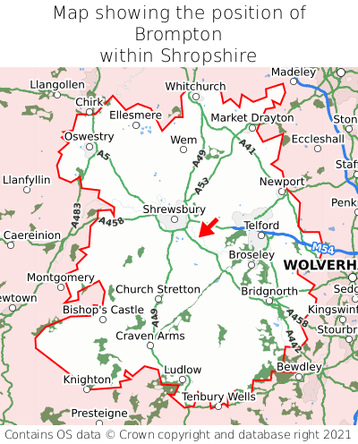 Map showing location of Brompton within Shropshire