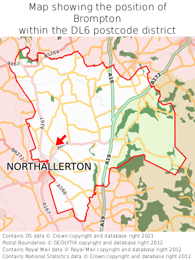 Map showing location of Brompton within DL6