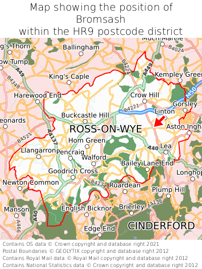 Map showing location of Bromsash within HR9