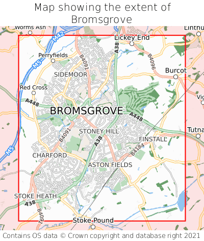 Map showing extent of Bromsgrove as bounding box