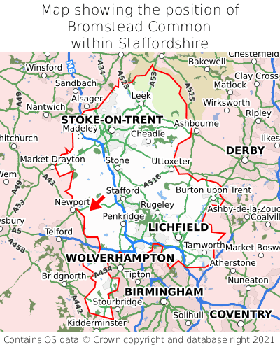 Map showing location of Bromstead Common within Staffordshire